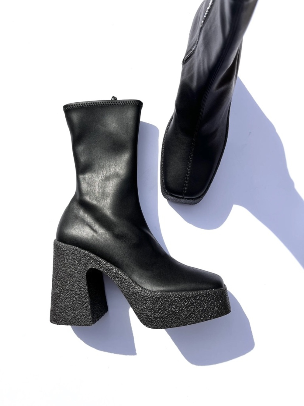 Stella McCartney Skyla Black Platform Sock Boots with Textured Block Heel - Picture 2 of 11